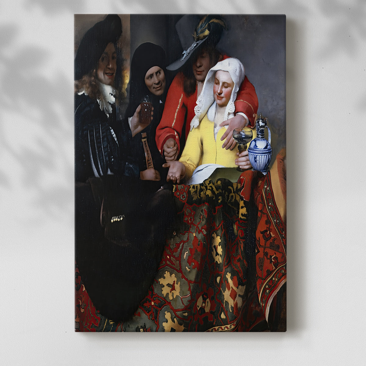 Canvas art print of a dramatic composition with multiple figures and contrast with a soft shadow on a white background.