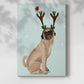 Christmas Pug with Antlers and Robin - Gallery Wrapped Canvas