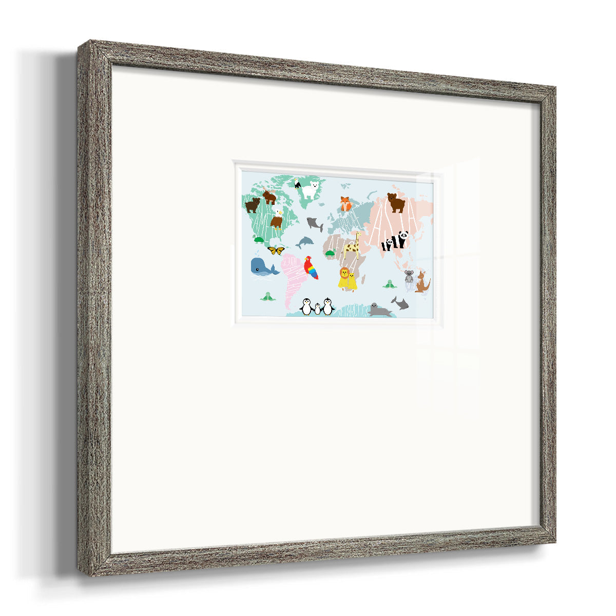 Animal Map Premium Framed Print Double Matboard