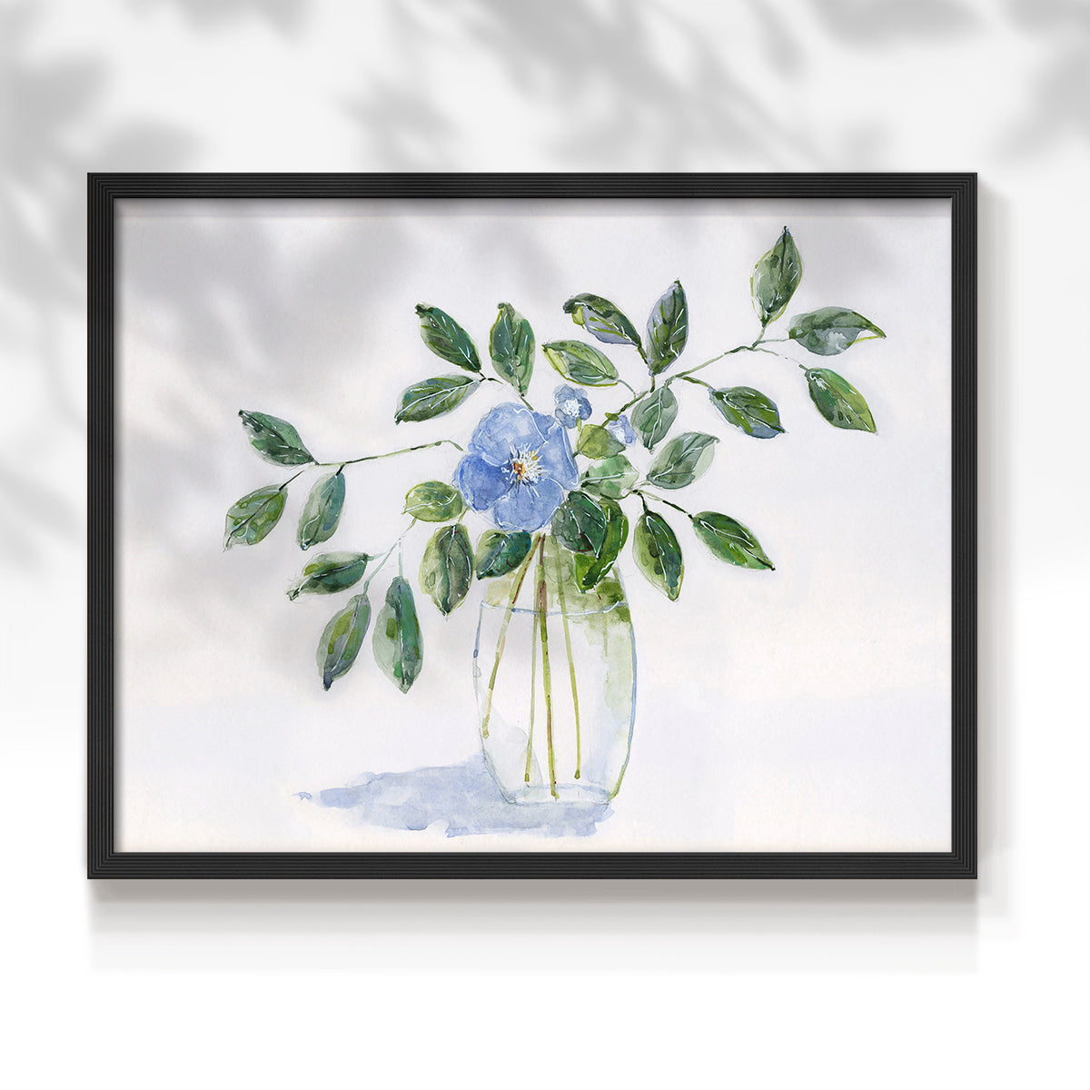 45308,watercolor,painting,flower,blue flower,green leaves,glass vase,nature art,interior decor,botanical art,floral,contemporary art,still life,home decor,tranquil,wall art,visual art,creative,handmade,craft,aesthetic,design,artist,beauty,calming,elegant,traditional,exhibition,soft colors,natural elements,craftsmanship,decor,floral arrangement,artwork,leaf,simplicity,Re-stickable,Plants & Flowers