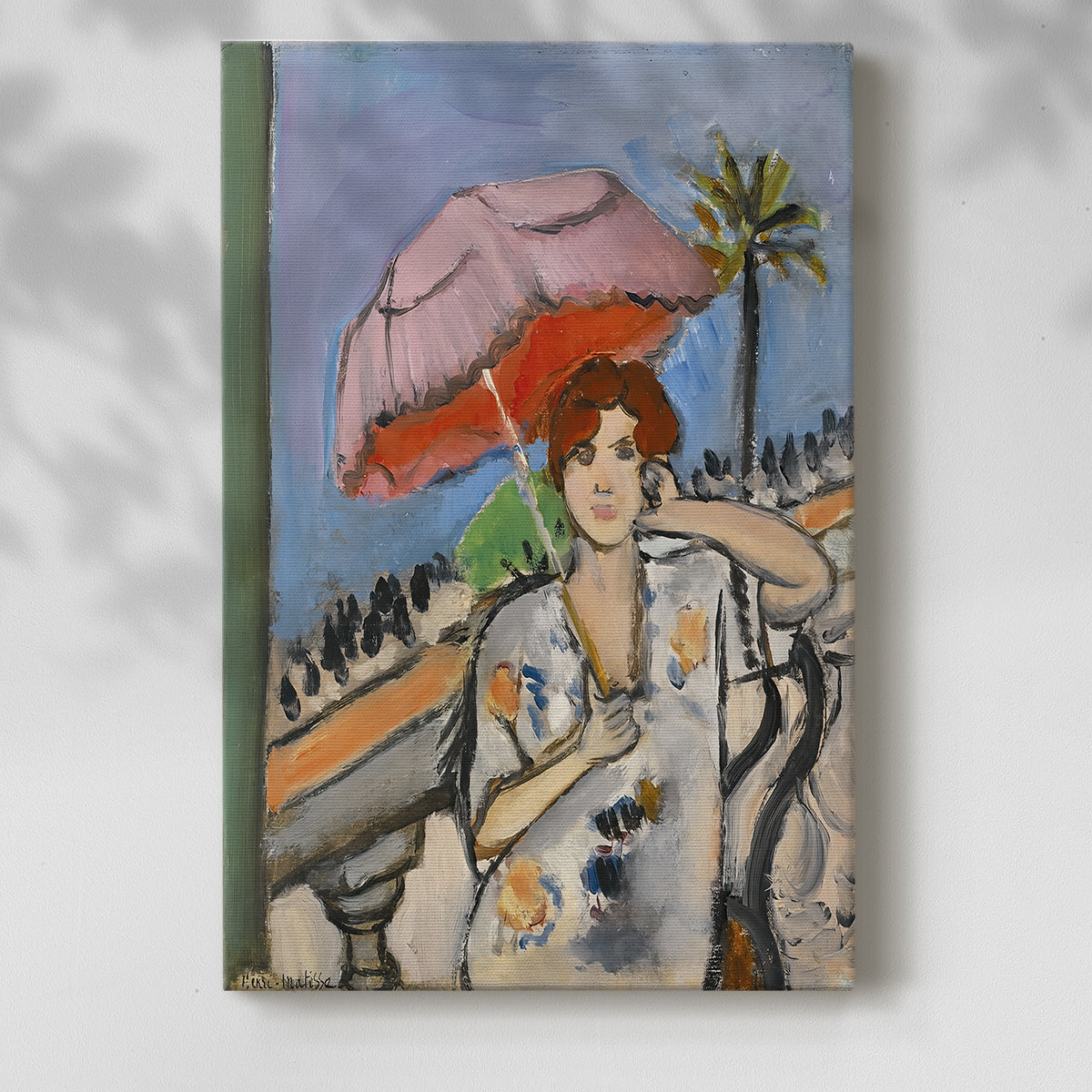 Canvas art print of a stylized figure with flowing lines and vivid tones with a soft shadow on a white background.