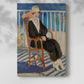 Canvas art print of a stylized figure with sea view and bold color contrast with a soft shadow on a white background.