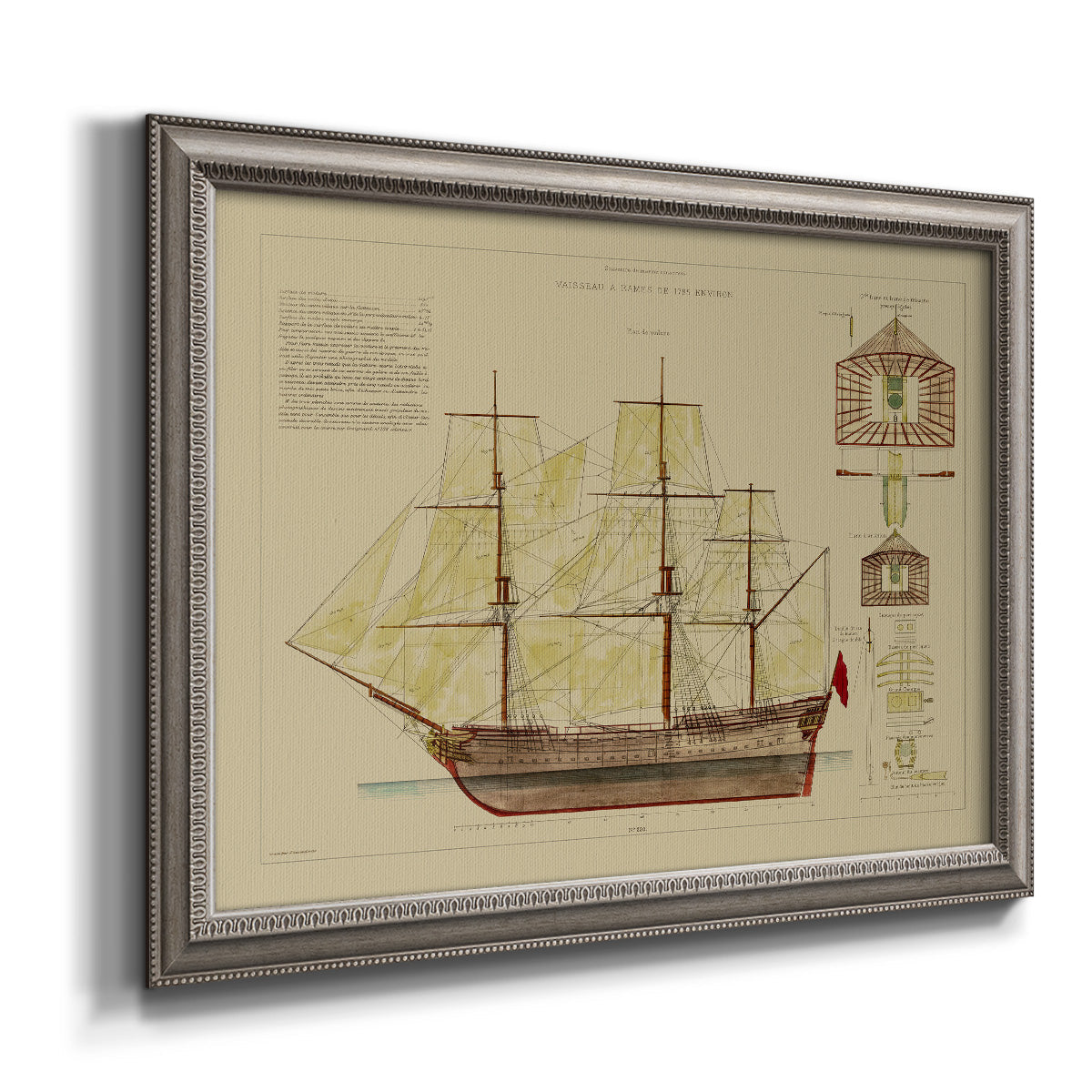 Antique Ship Plan VIII Premium Framed Canvas- Ready to Hang