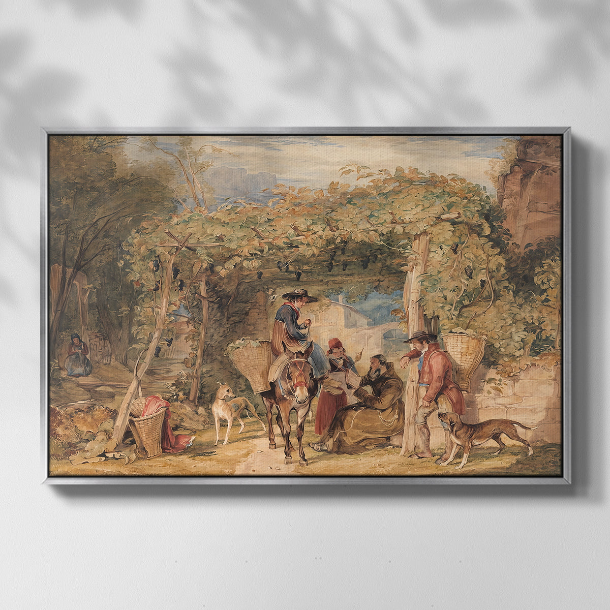 Figures and Animals in a Vineyard, c. 1829 - Floater Framed Canvas Print