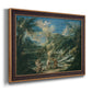 Religious landscape depicting the baptism of Christ by Alessandro Magnasco printed on canvas in an ornate bronzed mahogany wood frame.