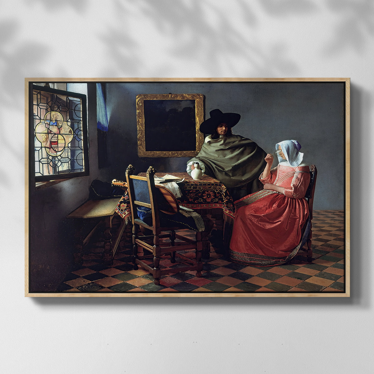The Glass of Wine, c. 1660 - Floater Framed Canvas Print