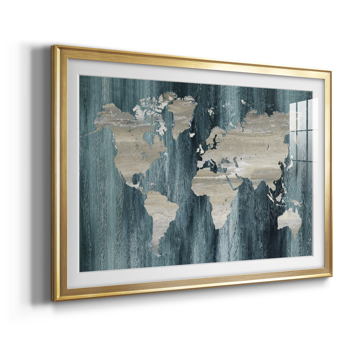 Navy World Map Premium Framed Print - Ready to Hang