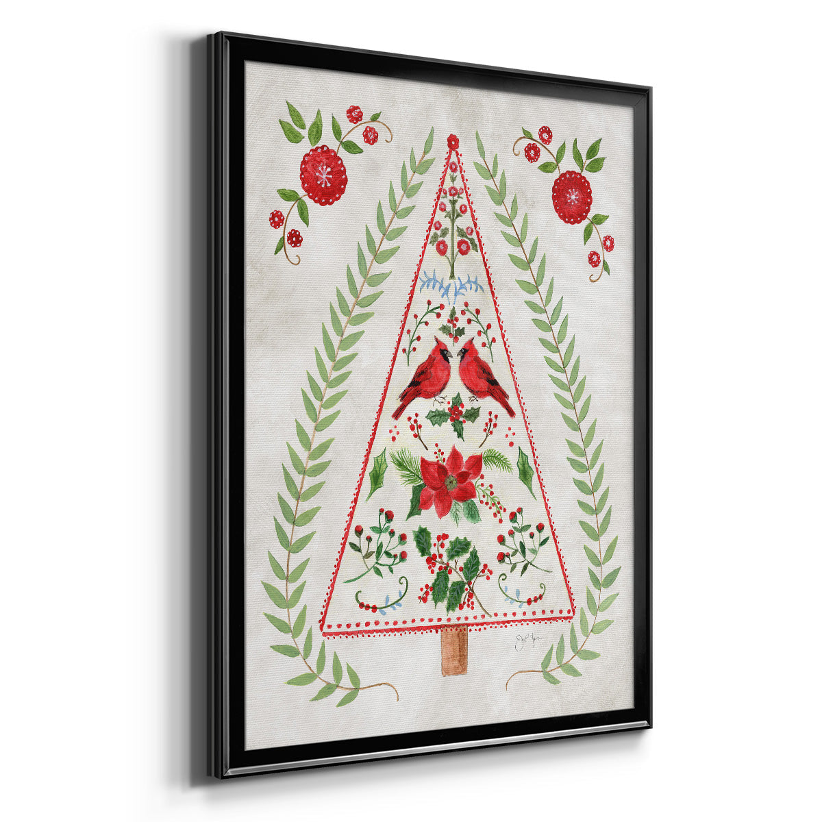 Christmas Folk Tree - Modern Framed Canvas Print