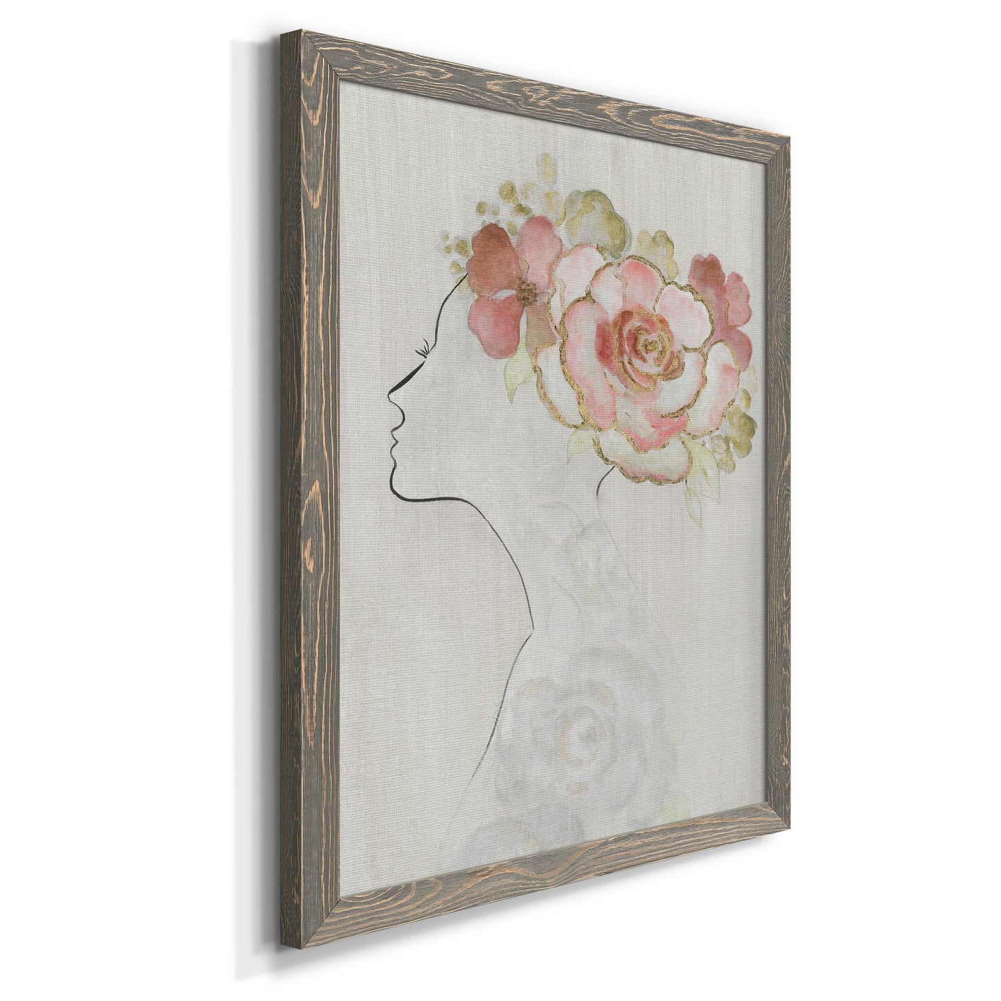 Fashion Floral Silhouette II - Barnwood Framed Canvas Print