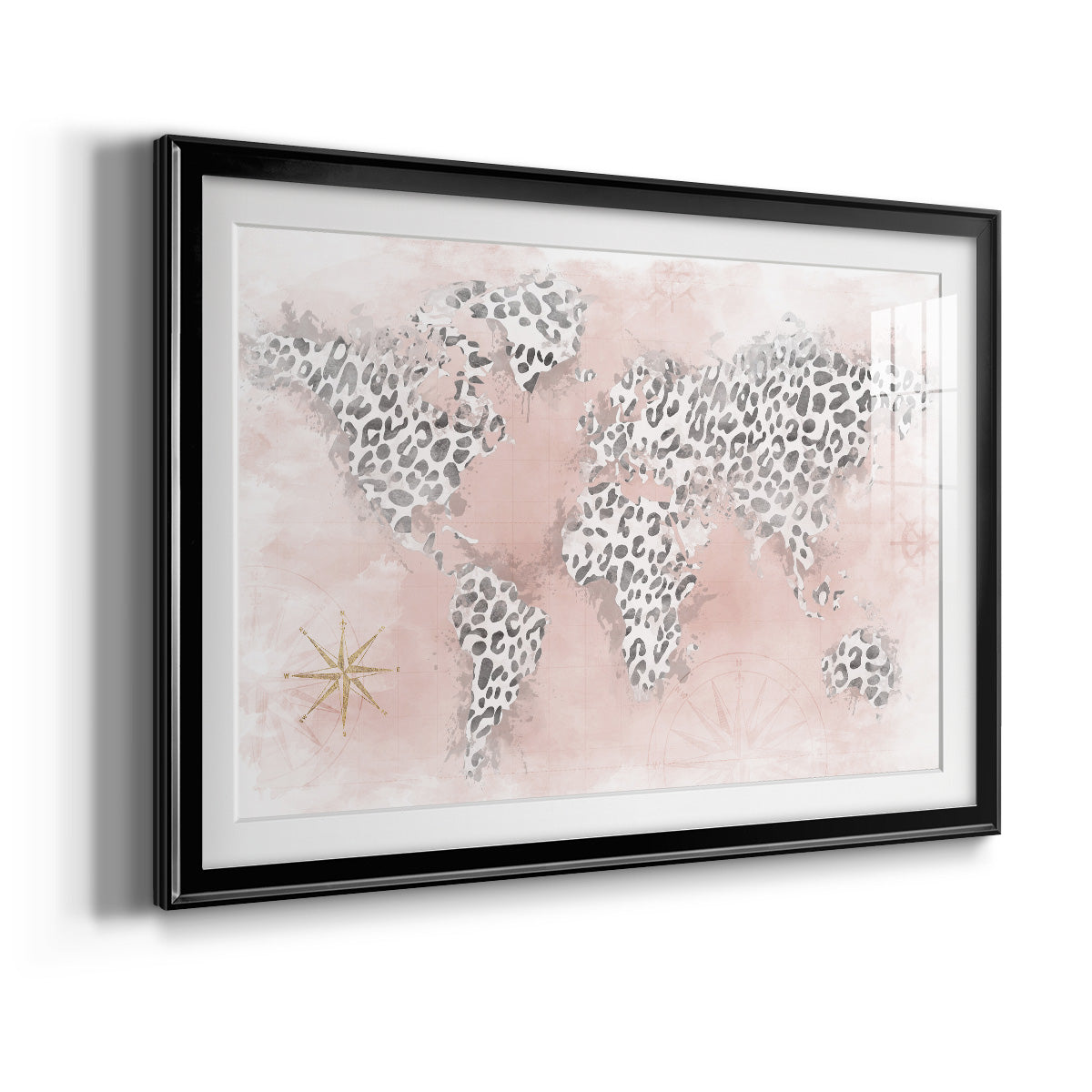 Pink Cheetah Map - Modern Framed Art Print