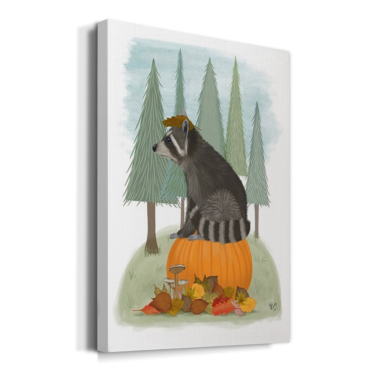 Raccoon On Pumpkin - Canvas Art Print