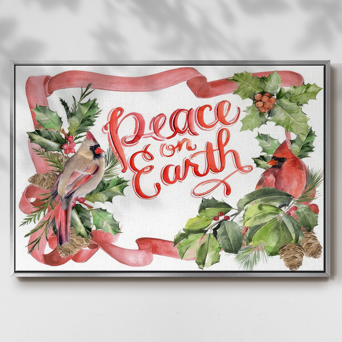 Cardinal Holly Christmas Collection A - Floater Framed Canvas Print
