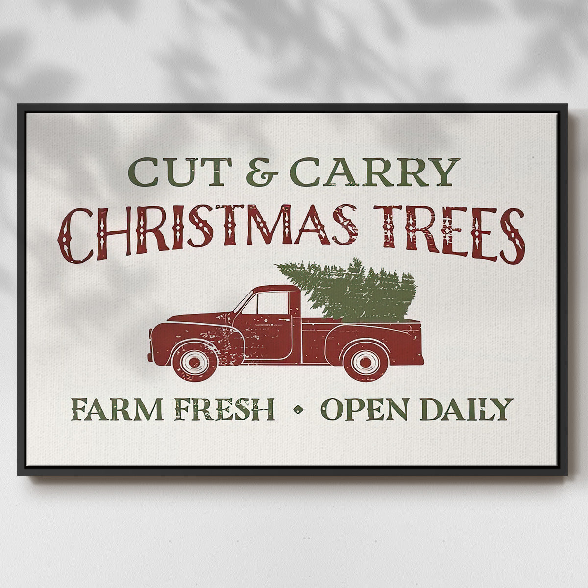 Christmas Farm Sign II - Framed Gallery Wrapped Canvas in Floating Frame