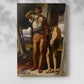 Canvas art print of a narrative composition with figures in soft light with a soft shadow on a white background.