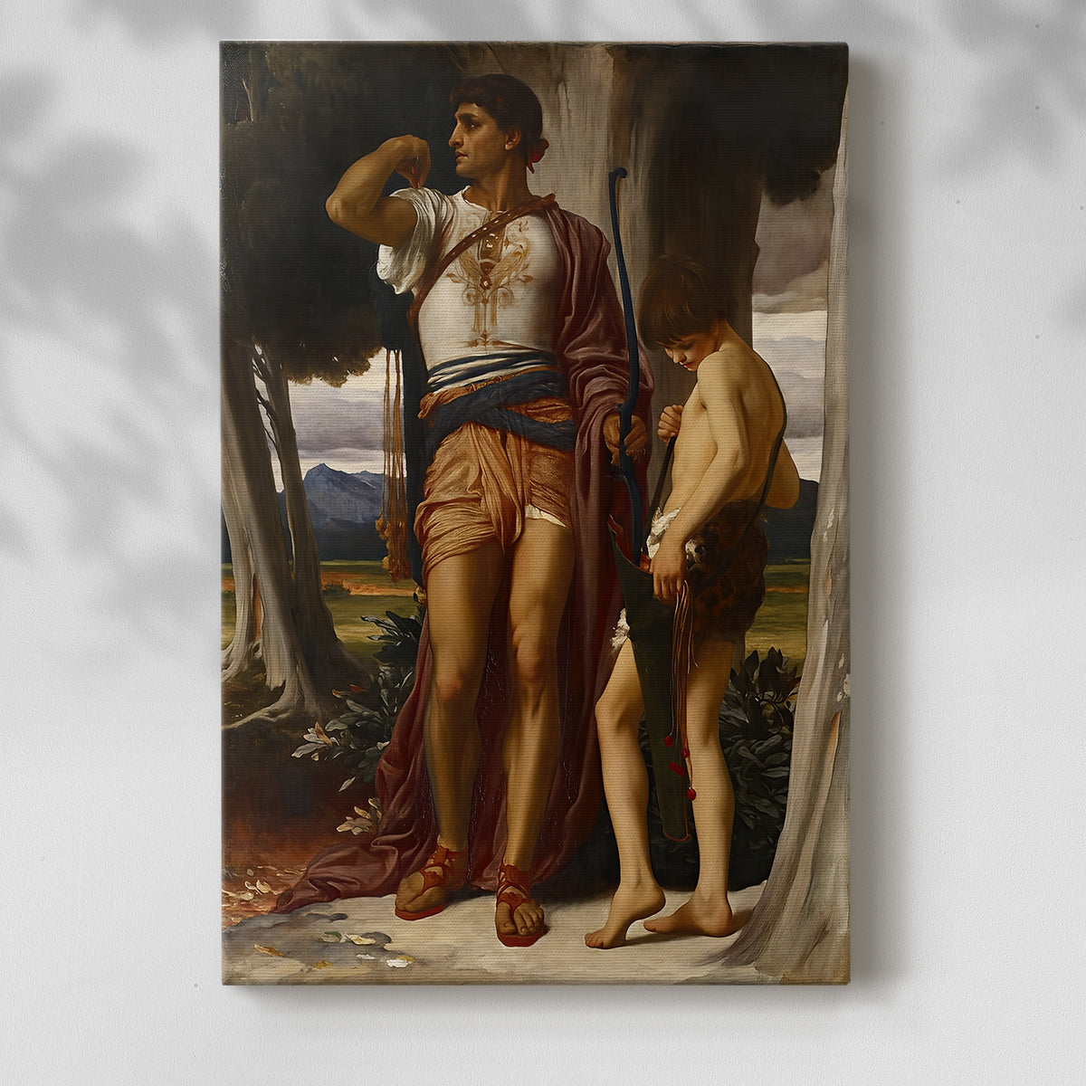 Canvas art print of a narrative composition with figures in soft light with a soft shadow on a white background.