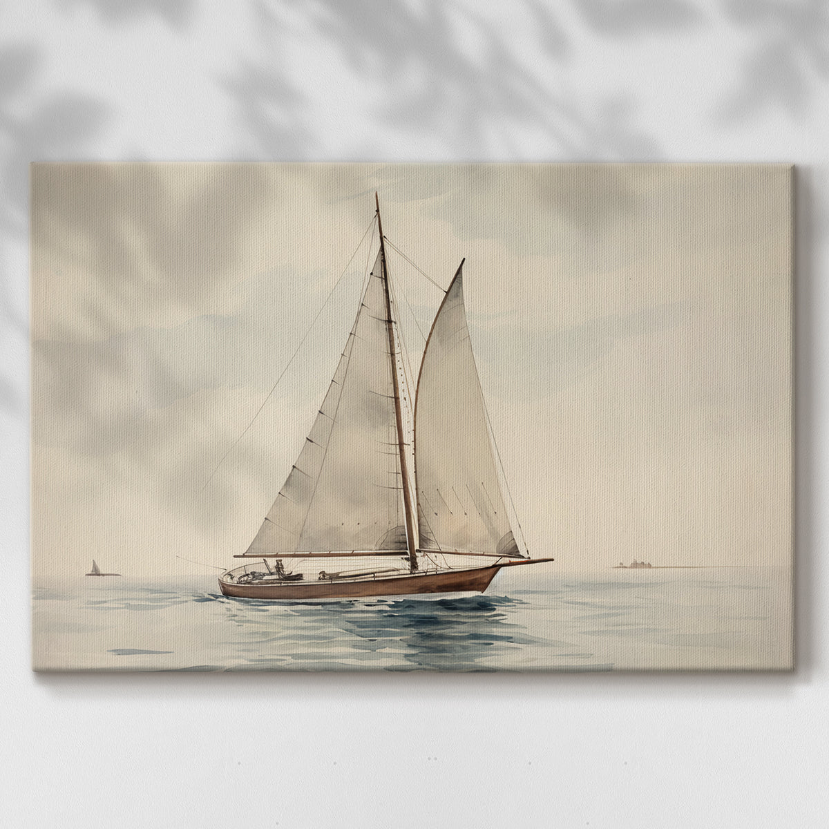 Sailboat gliding across calm waters under a cloudy sky during daytime in a coastal setting