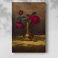 Canvas art print of a rich composition with flowers and textured fabric with a soft shadow on a white background.
