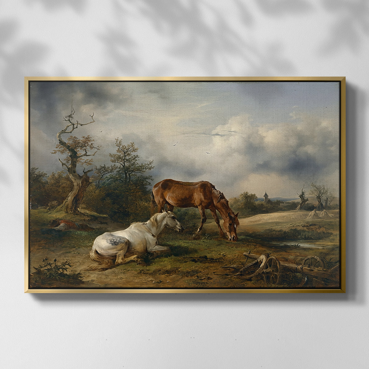 Two Horses on the Pasture, c. 1825 - Floater Framed Canvas Print