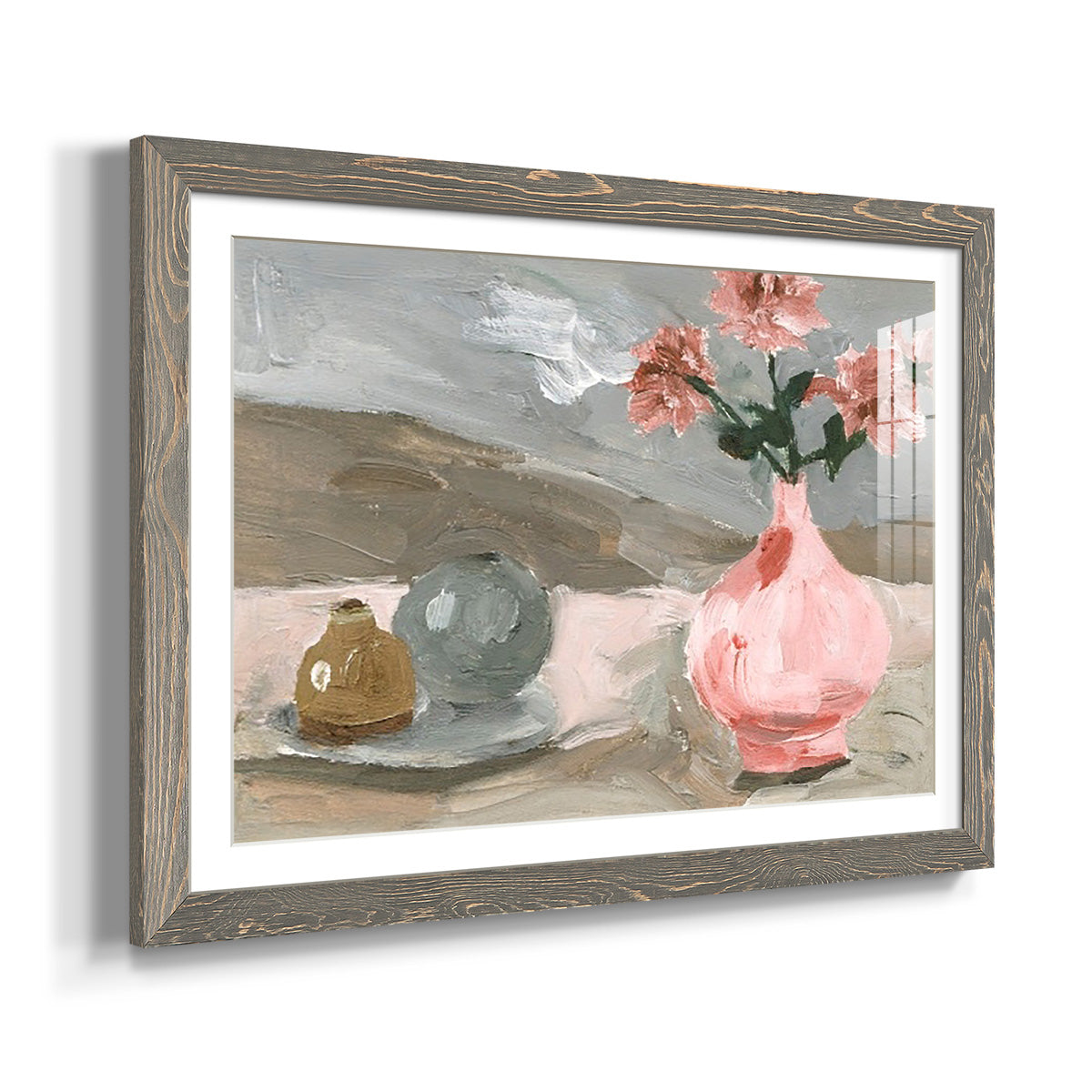 Vase of Pink Flowers VI - Barnwood Framed Art Print
