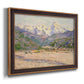 Impressionist valley landscape in southern France by Claude Monet printed on canvas in an ornate bronzed mahogany wood frame.