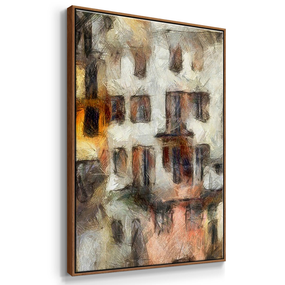 Stacked Houses I - Framed Premium Gallery Wrapped Canvas L Frame 3 Piece Set - Ready to Hang