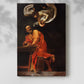 Canvas art print of a dramatic composition with contrasting light and expressive figures with a soft shadow on a white background.
