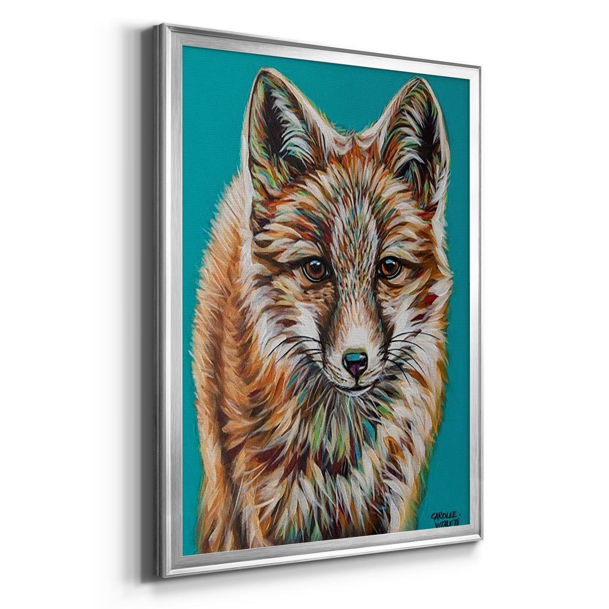 Teal Fox - Modern Framed Canvas Print