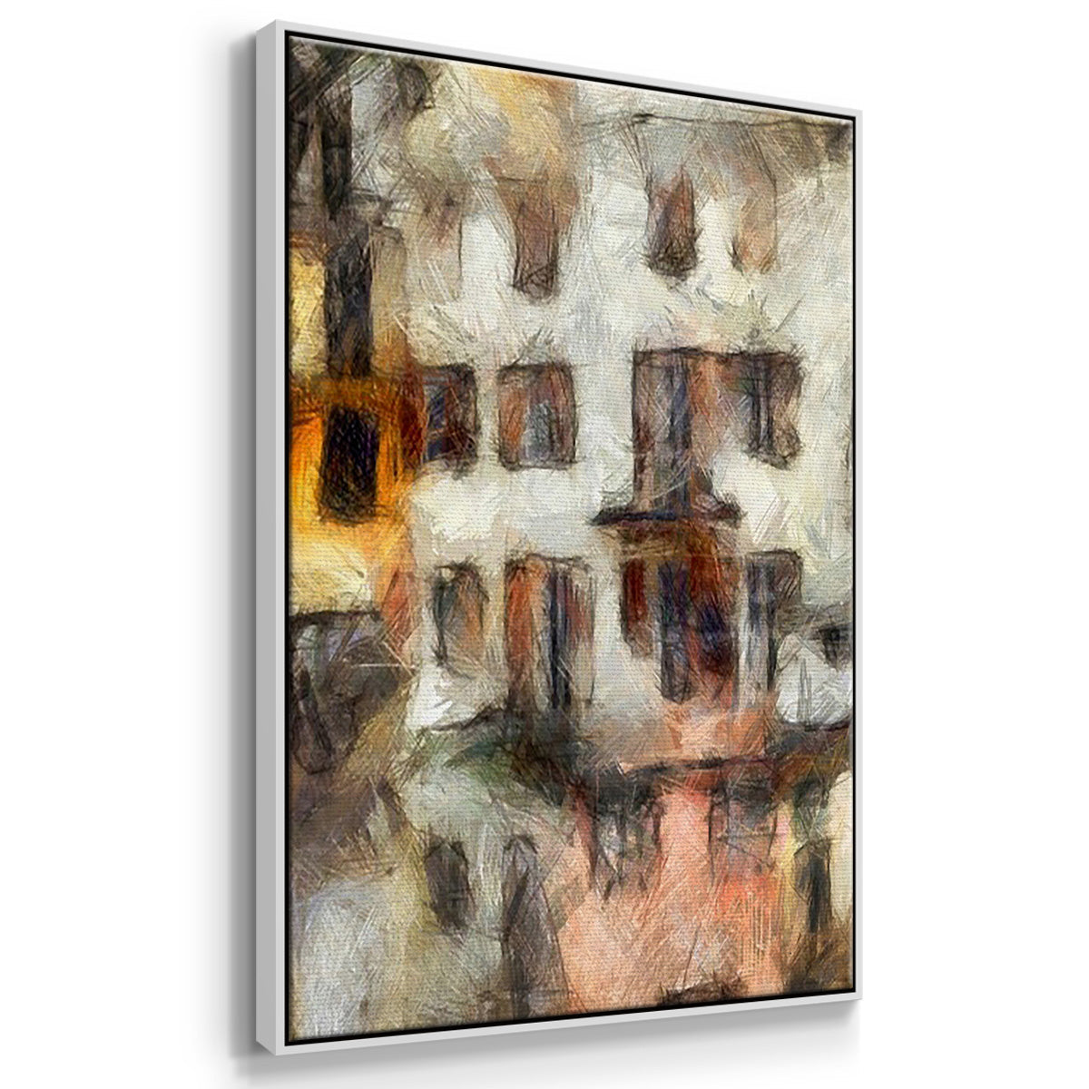 Stacked Houses I - Framed Premium Gallery Wrapped Canvas L Frame 3 Piece Set - Ready to Hang