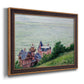 Impressionist coastal villas landscape by Gustave Caillebotte printed on canvas in an ornate bronzed mahogany wood frame.