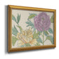 Contemporary peony flower illustration printed on canvas in an ornate antique gold frame.