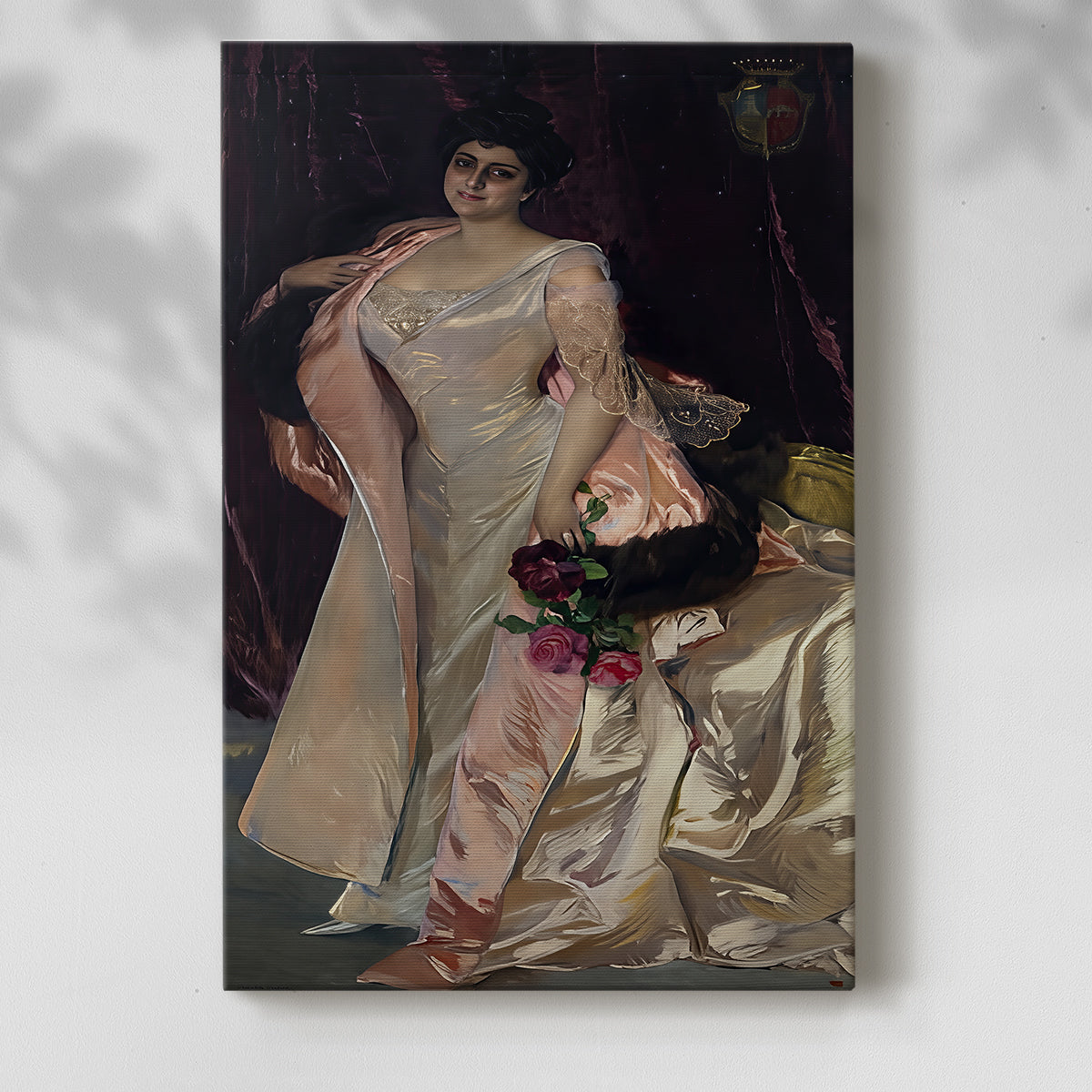 Canvas art print of a dignified figure with rich fabric and warm tones with a soft shadow on a white background.