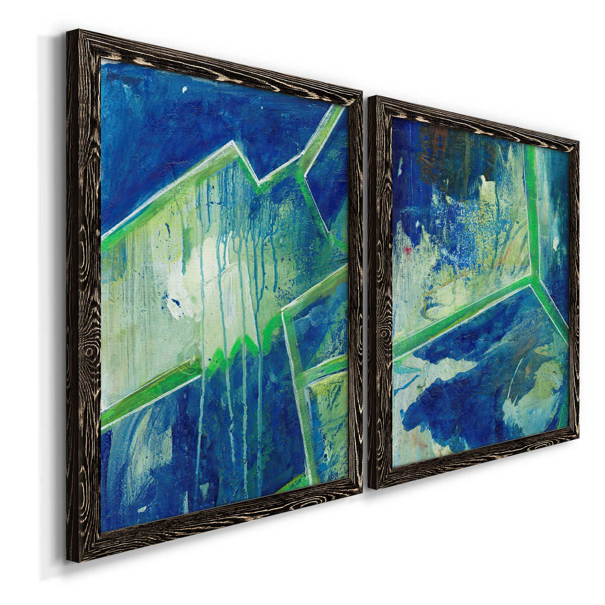 Geometric in Cool V - Premium Framed Canvas 2 Piece Set - Ready to Hang