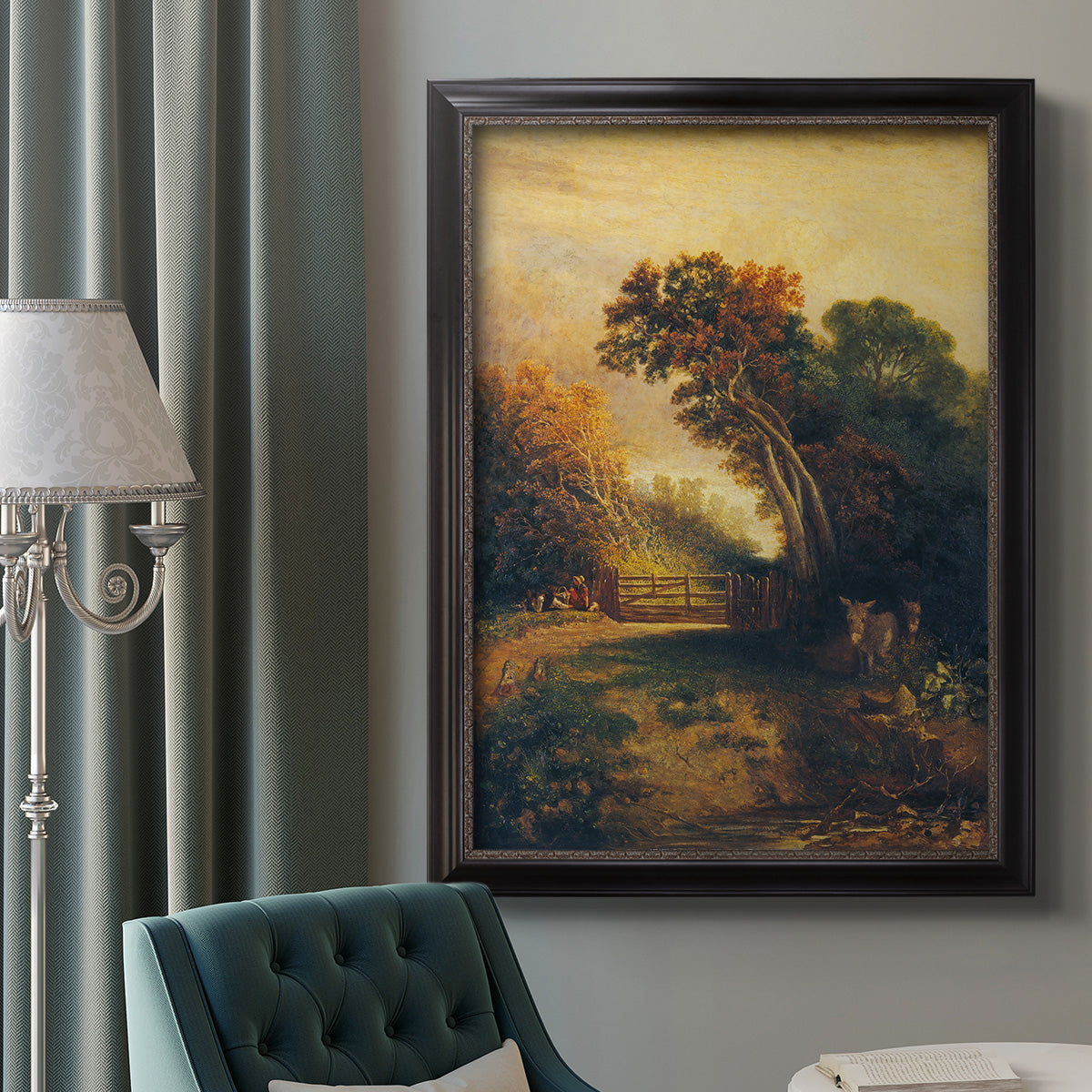 Landscape with Picnickers and Donkeys - Ornate Framed Canvas Print