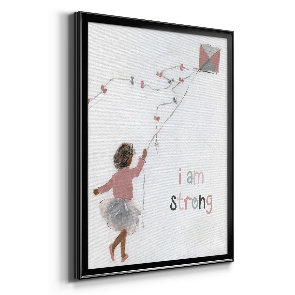 Girl Flying Kite - Modern Framed Canvas Print