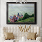 Impressionist coastal villas landscape by Gustave Caillebotte in an ornate black frame with gilded inner detail displayed in a neutral-toned interior setting.
