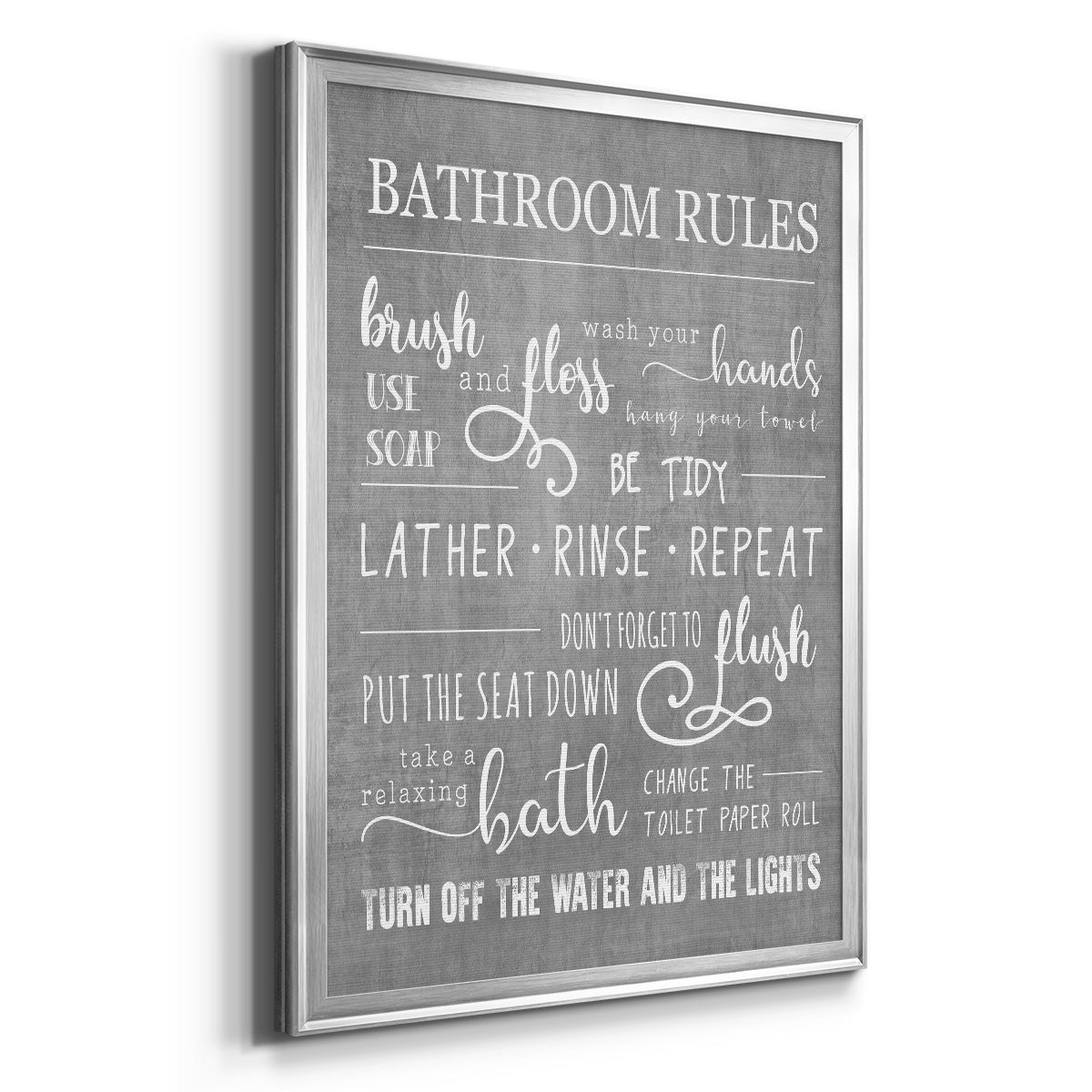 Neutral Bathroom Rules - Modern Framed Canvas Print