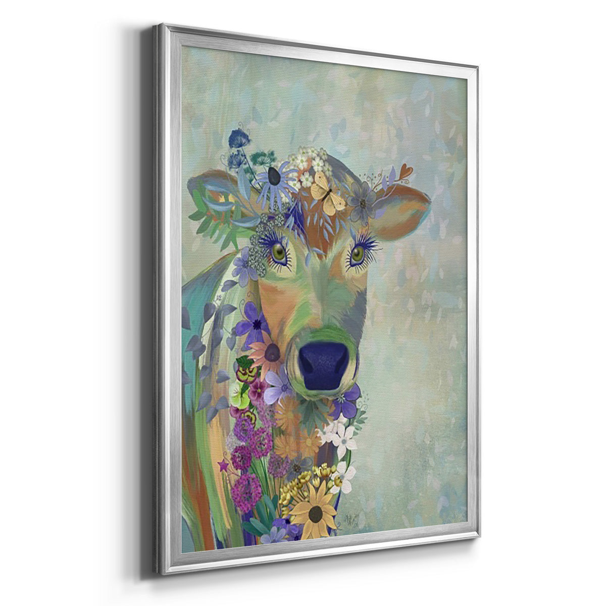 Fantastic Florals Cow - Modern Framed Canvas Print