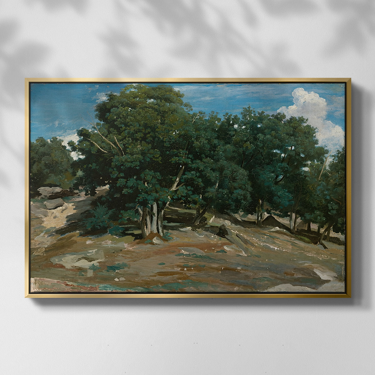 Fontainebleau: Oak Trees at Bas-Bréau, c. 1830-1835 - Floater Framed Canvas Print