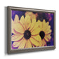 Bright black-eyed Susan flower photography printed on canvas in an ornate vintage silver frame.