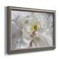 White floral photography close-up printed on canvas in an ornate vintage silver frame.