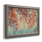 Eclectic fall floral landscape artwork printed on canvas in an ornate vintage silver frame.
