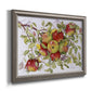 Classic still life painting of apples printed on canvas in an ornate vintage silver frame.