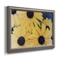 Modern sunflower-style Susan floral photograph printed on canvas in an ornate vintage silver frame.