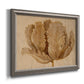 Monochrome sepia tulip flower printed on canvas in an ornate vintage silver frame.