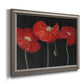 Modern red poppy floral artwork printed on canvas in an ornate vintage silver frame.