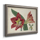 Antique amaryllis botanical flower illustration printed on canvas in an ornate vintage silver frame.