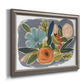 Bold modern botanical illustration printed on canvas in an ornate vintage silver frame.