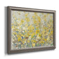 Impressionist floral garden painting printed on canvas in an ornate vintage silver frame.