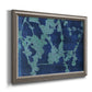 Blue abstract botanical printed on canvas in an ornate vintage silver frame.