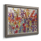 Impressionist floral bouquet artwork printed on canvas in an ornate vintage silver frame.